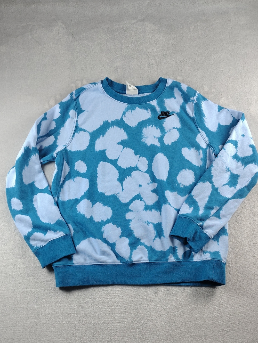 Nike Blue & Light Blue Tie Dye Splotch Print Crewneck Youth Sweatshirt Size XL